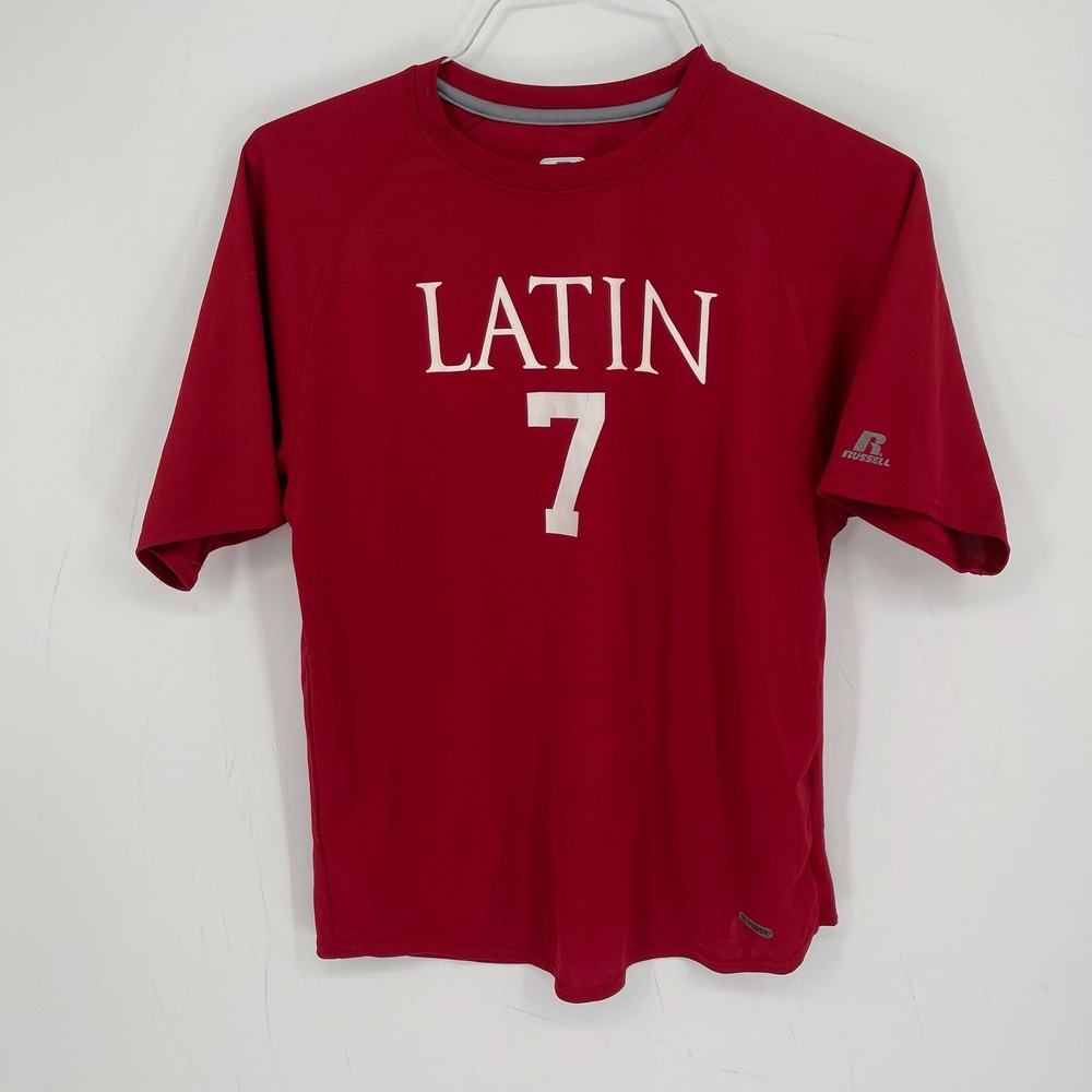 Russell Athletic Boys Red Latin 7 Dri-Power Jersey T-Shirt Size Small